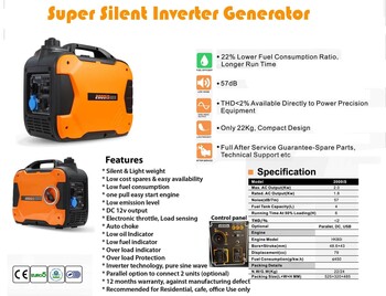 CPCB approved, Super Silent hk2000is Inverter Generator, similar to honda